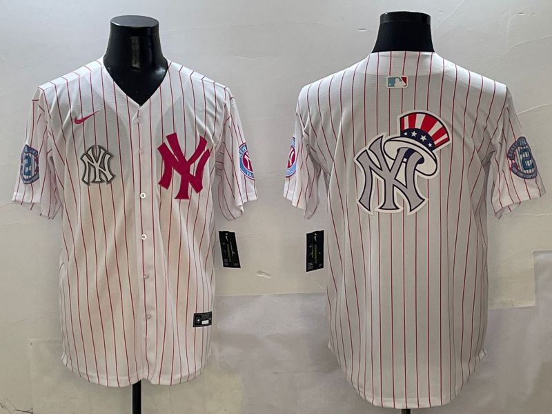 Men New York Yankees Blank White Stripe Jointly Name Nike 2025 MLB Jersey style 20